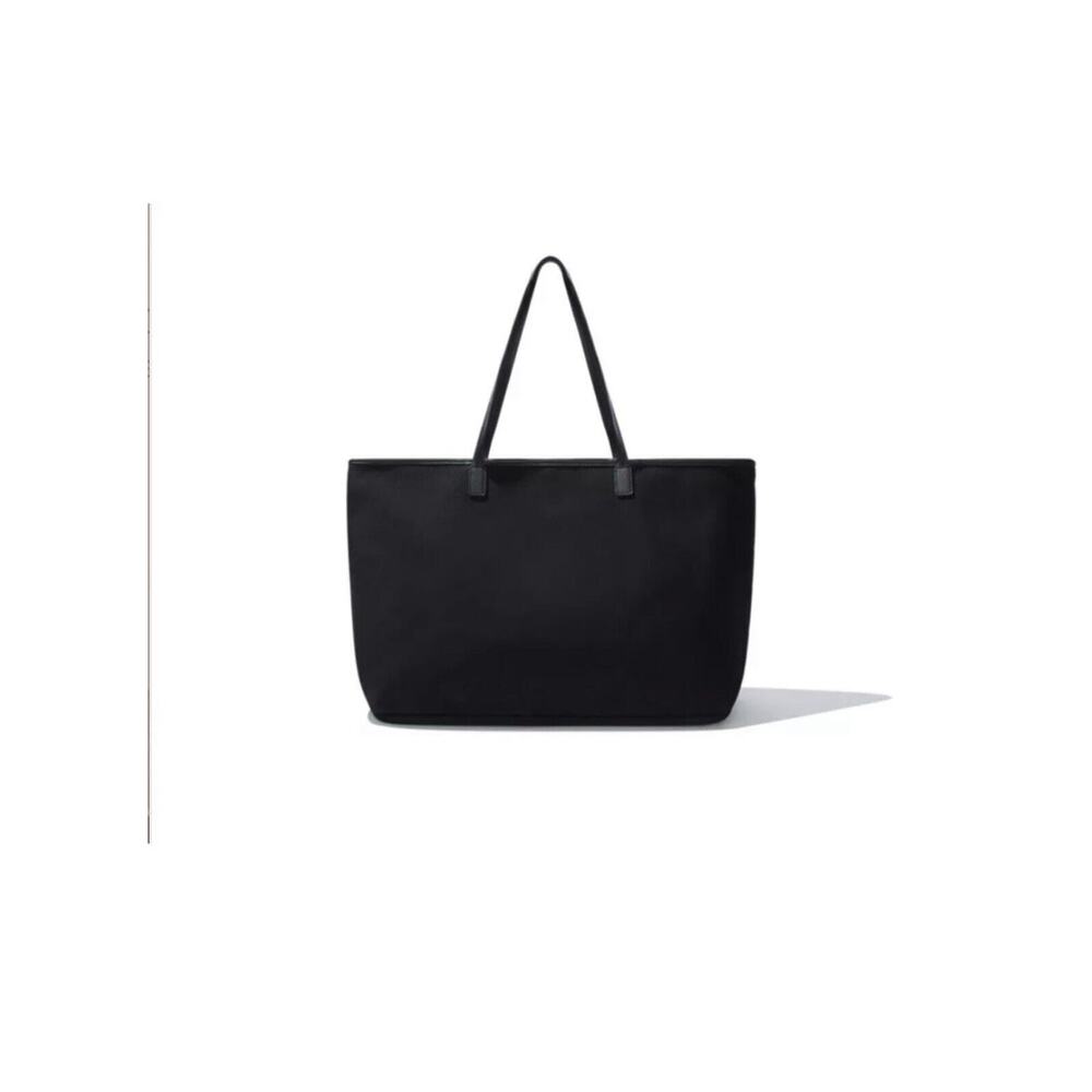 NWT $98 CLEOBELLA Cotton Canvas Tote Black Vegan Leather Strap FabFitFun Sealed - Picture 3 of 6